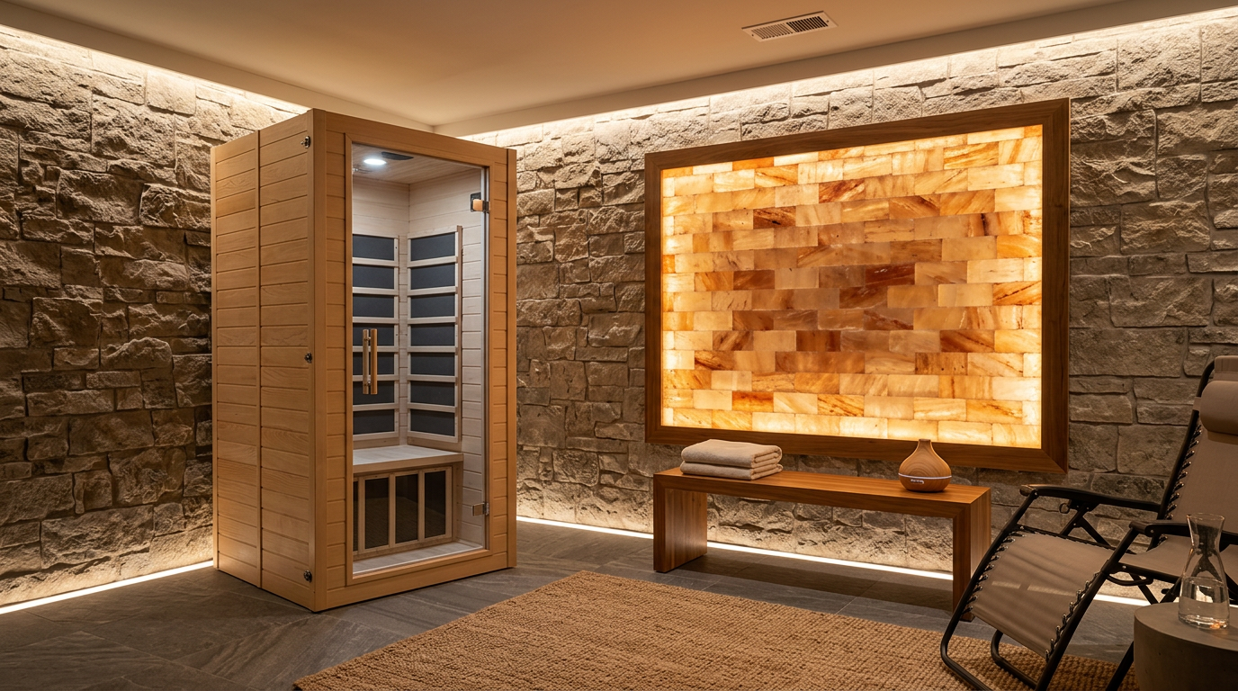 Sauna in luxury basement wellness area