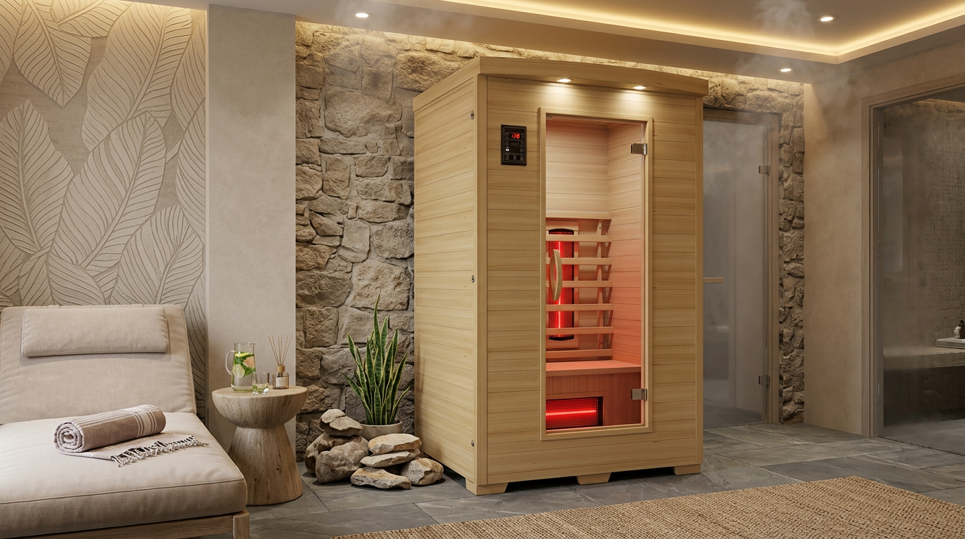 Sauna with red infrared heaters